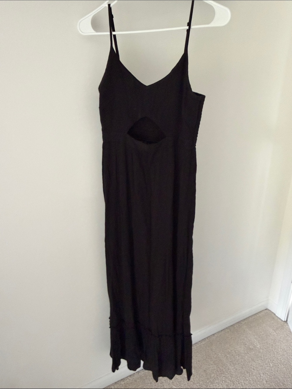 aerie Black Backless Spaghetti Strap Maxi Dress with Front Cutout